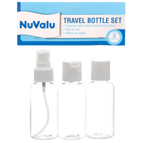 NUVALU PLASTIC TRAVEL BOTTLE 100ML/44G 3PCS SET (SKU #14044)