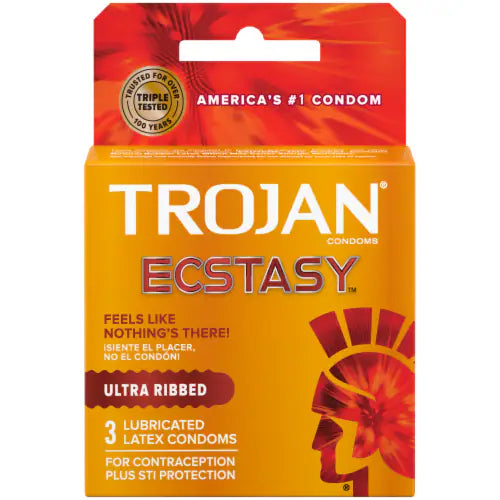 TROJAN 3CT CONDOMS-ECSTASY ULTRA RIBBED (SKU #11397)