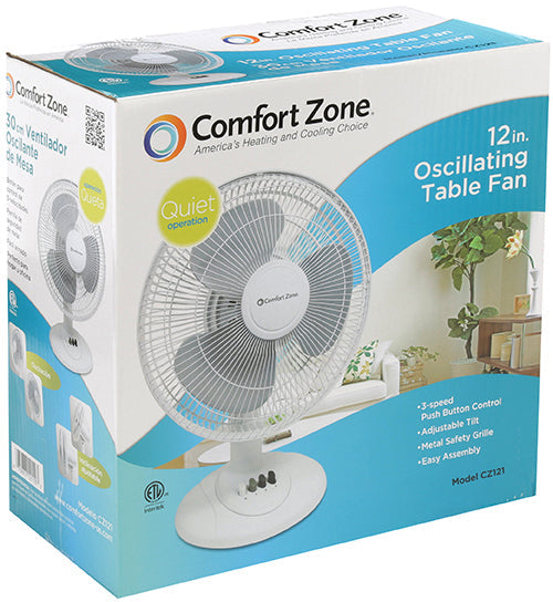 COMFORT ZONE TABLE FAN 12" WHITE 3SPD (SKU #12068)