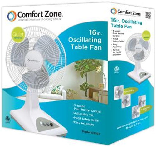 COMFORT ZONE FLOOR FAN 16" WHITE 3SPD (SKU #12069)