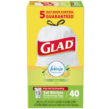 GLAD TALL KITCHEN DRAWSTRING LEMON 13g 40CT (SKU #17664)