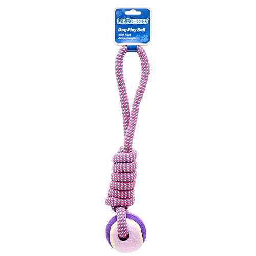 LIL' BUDDIES PET TOY BALL W/ROPE & ASST COLORS (SKU #30056)