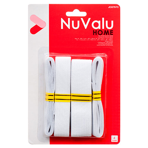 NUVALU POLYESTER ELASTIC BAND WHITE 4PC ASST (SKU #14040)