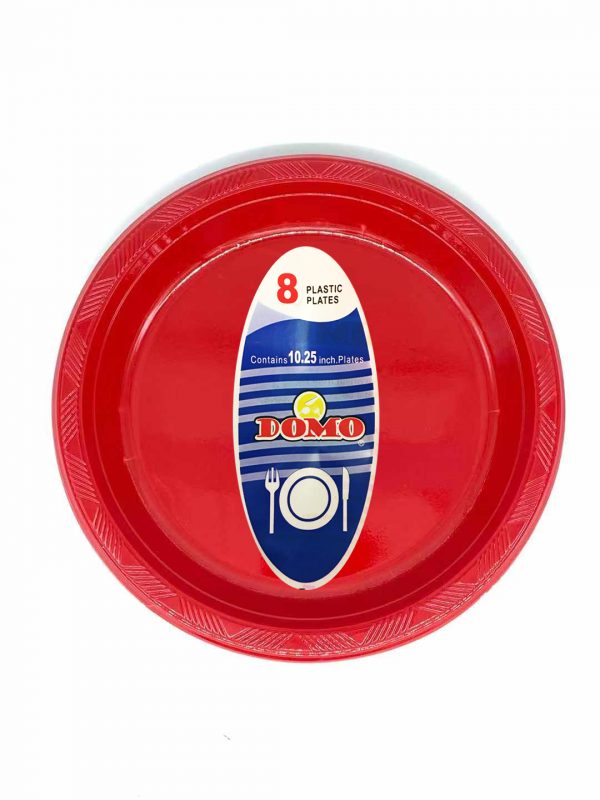 DOMO RED PLASTIC PLATES 10.25" 8CT (SKY #: 14360)